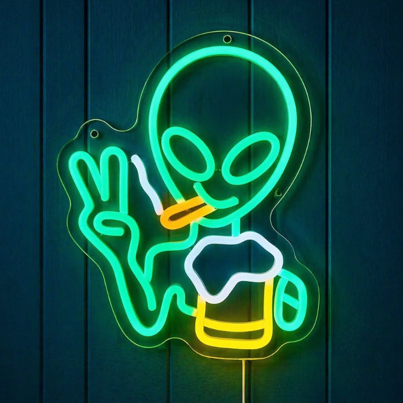 Fathers Day Neon Sign Man Cave - LED Beer Alien Light