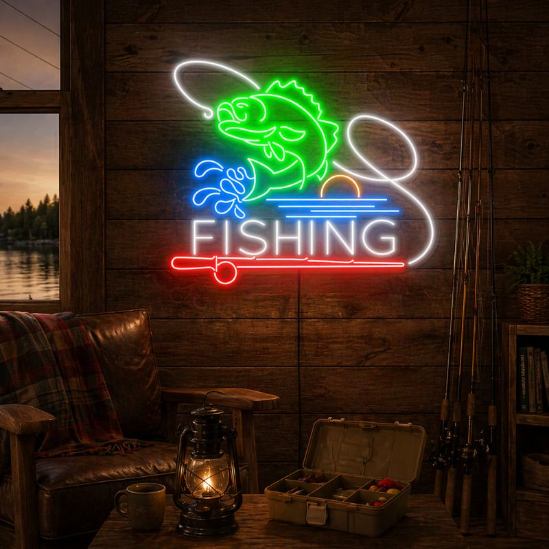 Fishing Neon Sign Cabin - LED Wall Decor Light