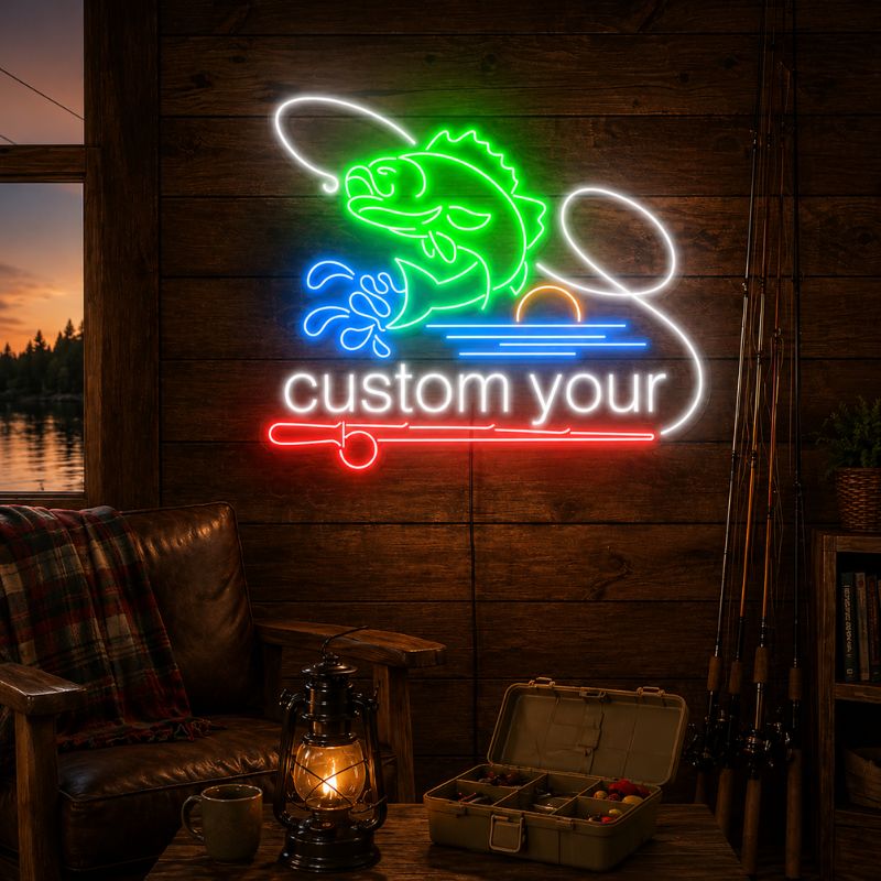 Fishing Neon Sign Cabin - LED Wall Decor Light | Custom Your