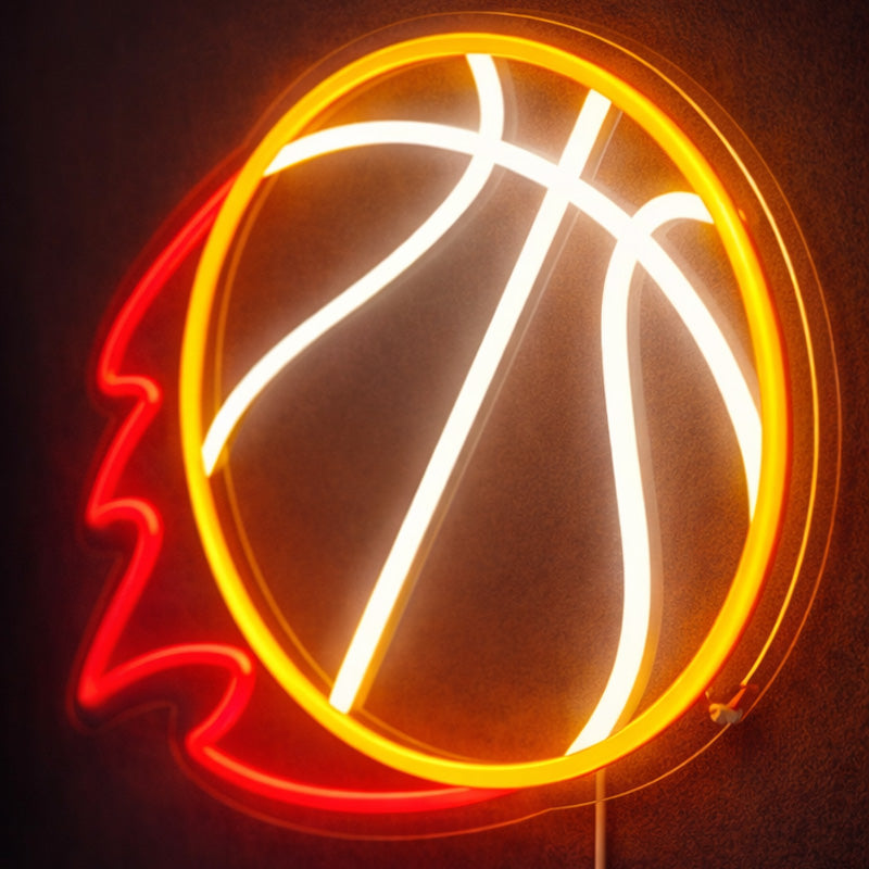 Flaming Basketball Neon Sign – Sport-Themed LED Wall Light