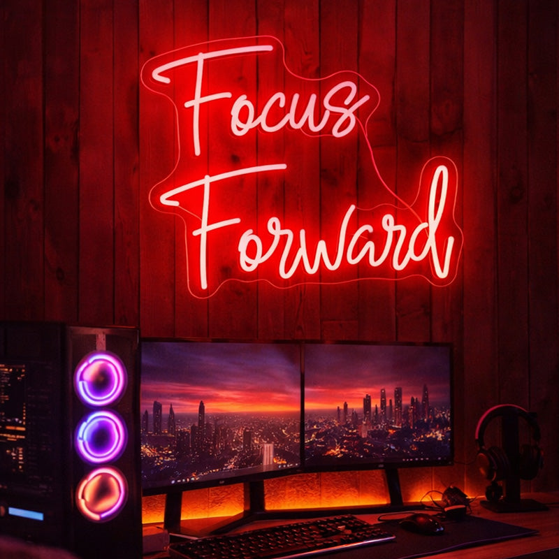 “Focus Forward” LED Neon Quote – Bold Red Motivational Wall Decor