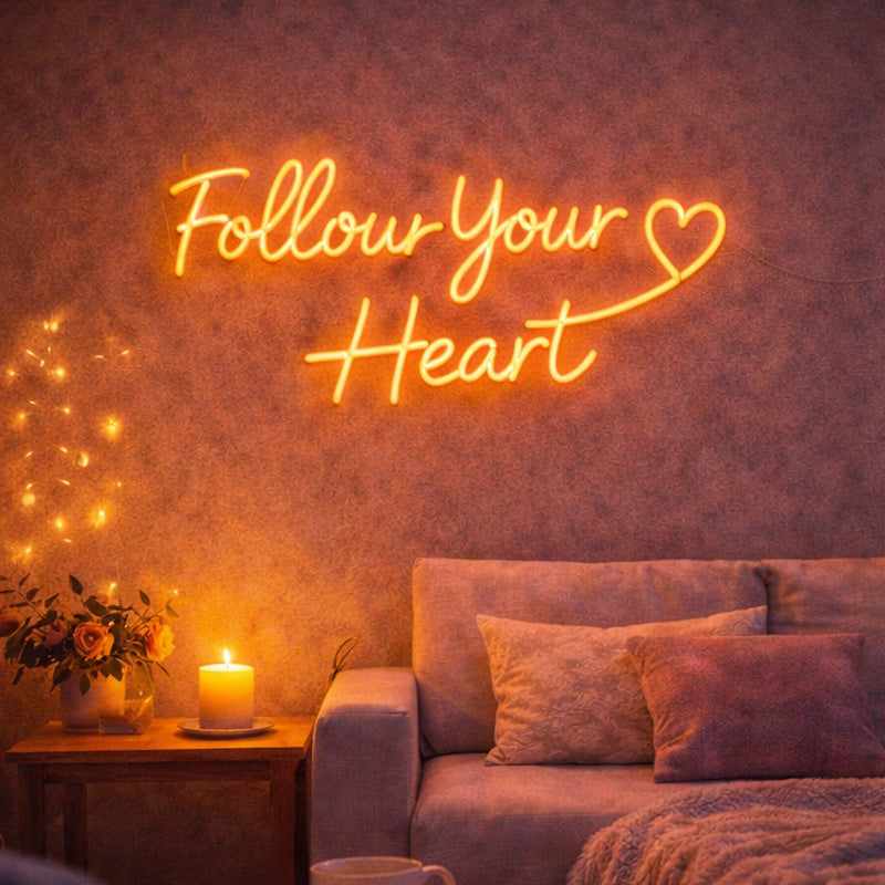“Follow Your Heart” Warm LED Neon Sign – Inspirational Wall Decor