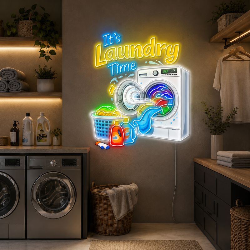 Funny Laundry Room Neon Sign - Laundry Time LED Decor