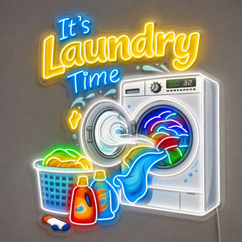 Funny Laundry Room Neon Sign - Laundry Time LED Decor
