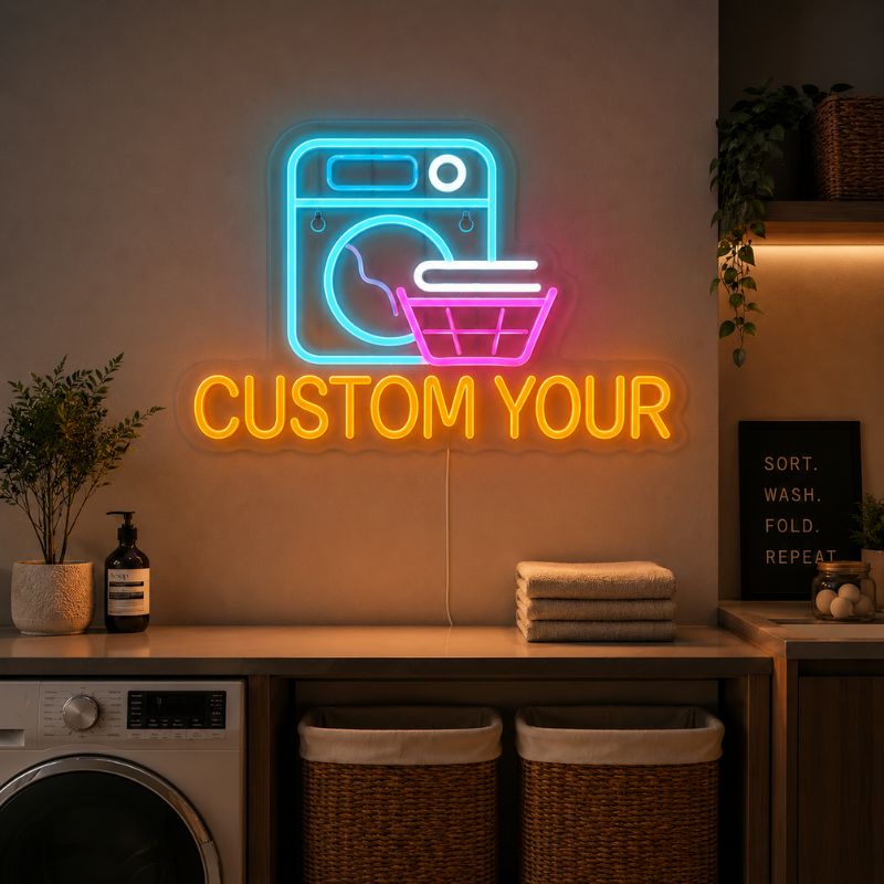 Funny Laundry Room Neon Sign - Wash & Fold LED Decor | Custom Your