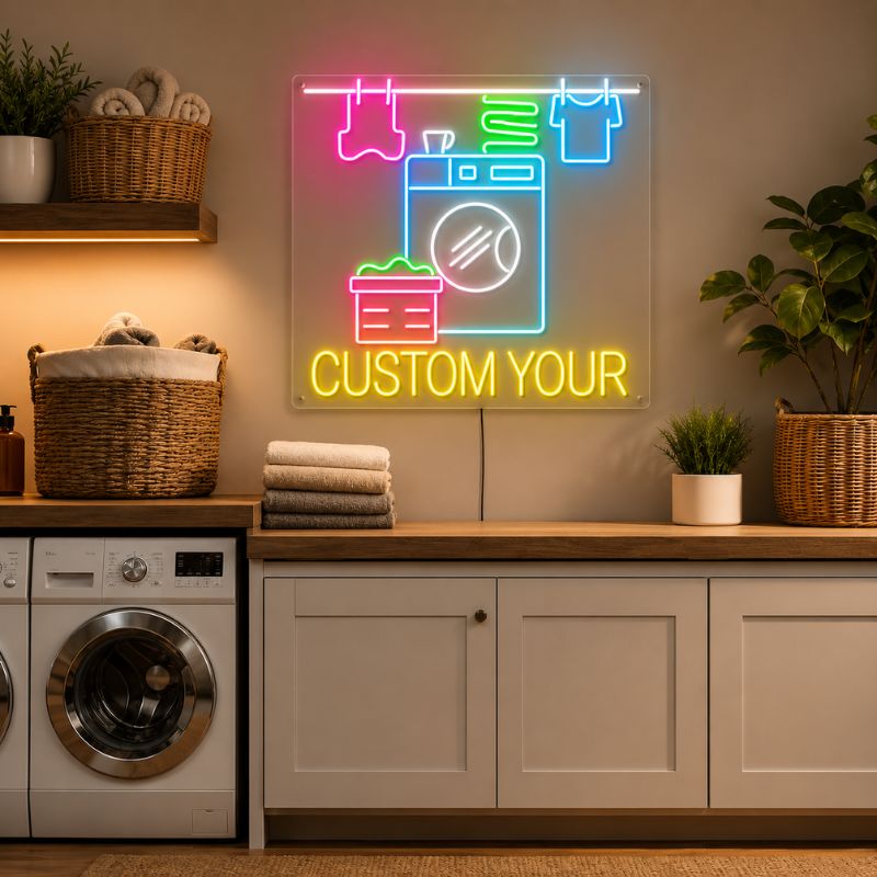 Funny Laundry Room Neon Sign - Wash & Fold LED Decor Room | Custom Your