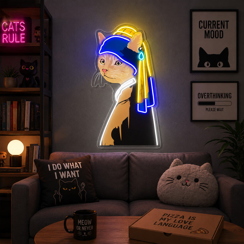 Funny Neon Sign - Cat With Pearl Earring LED Decor
