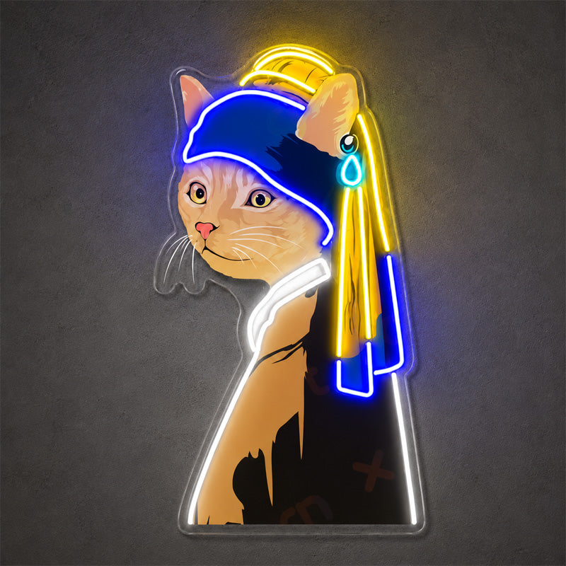 Funny Neon Sign - Cat With Pearl Earring LED Decor
