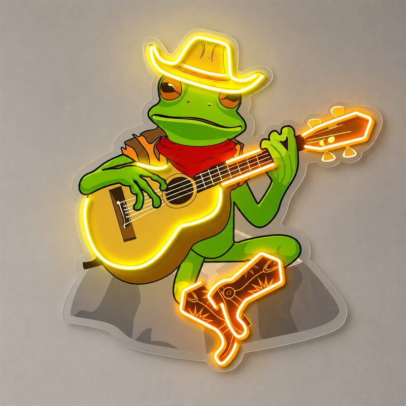 Funny Neon Sign - Cowboy Frog Guitar LED Wall Decor

