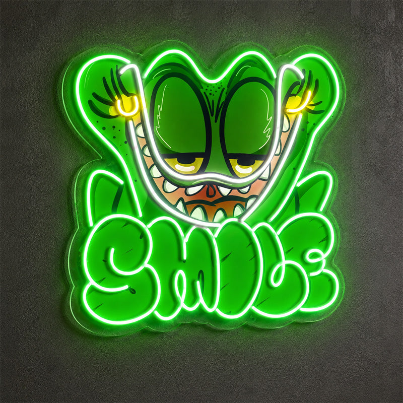 Funny Neon Sign - Green Monster Smile LED Decor Sign

