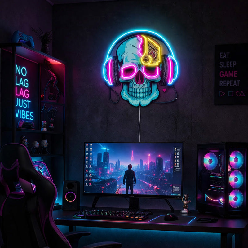 Gaming Room Neon Signs - Skull Headphone Light

