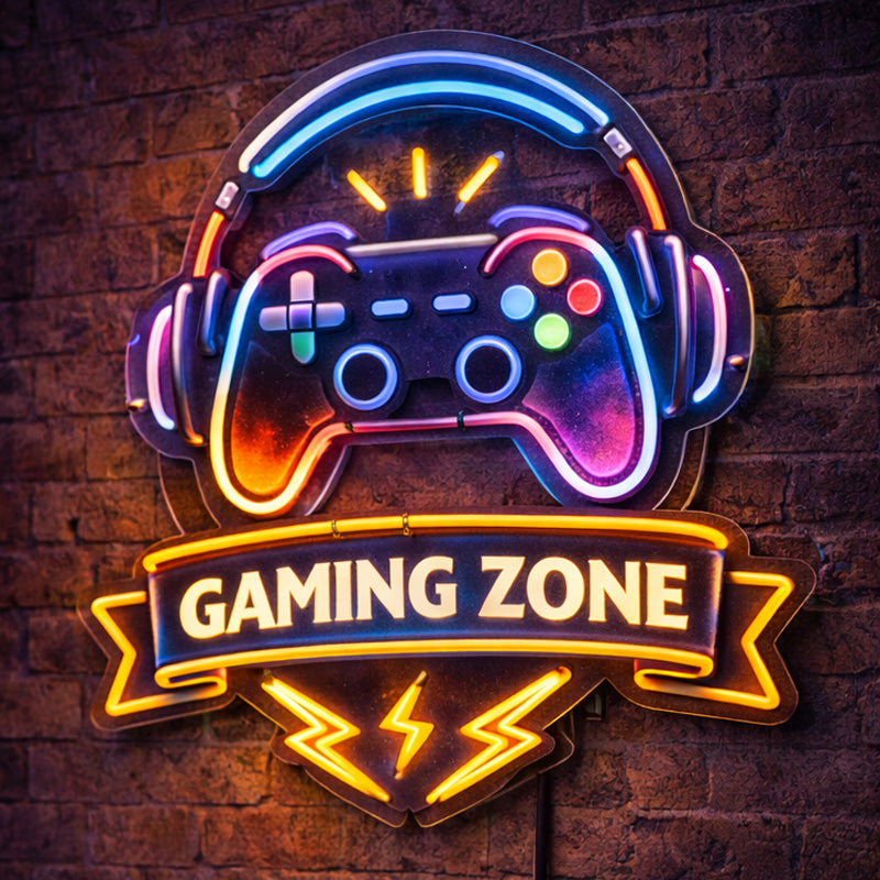 Gaming Zone LED Neon Sign – Modern Controller Wall Light Decor