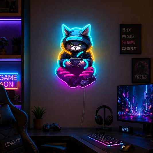 Gaming Room Neon Signs - Gamer Cat Neon Wall Decor