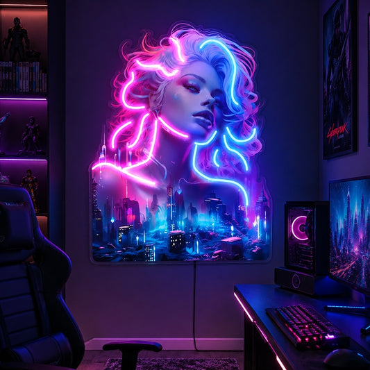 Gaming Room Neon Signs - Neon Girl City Wall Decor