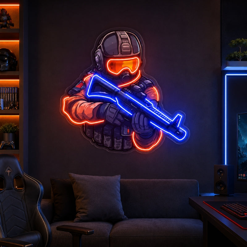 Gaming Room Neon Signs - Tactical Soldier Wall Decor