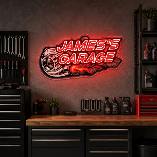 Garage Neon Sign - Custom Turbo Workshop Wall Decor