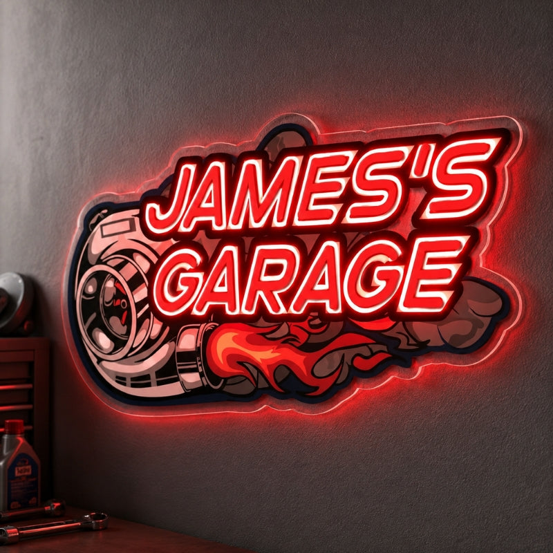 Garage Neon Sign - Custom Turbo Workshop Wall Decor