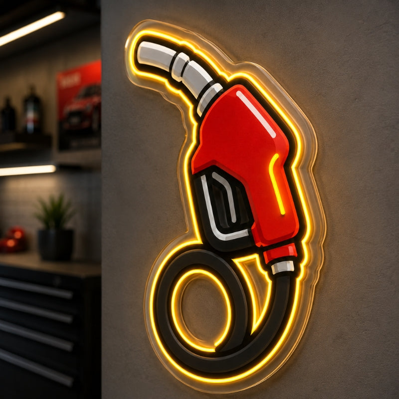 Garage Neon Sign - Fuel Nozzle LED Decor for Shops