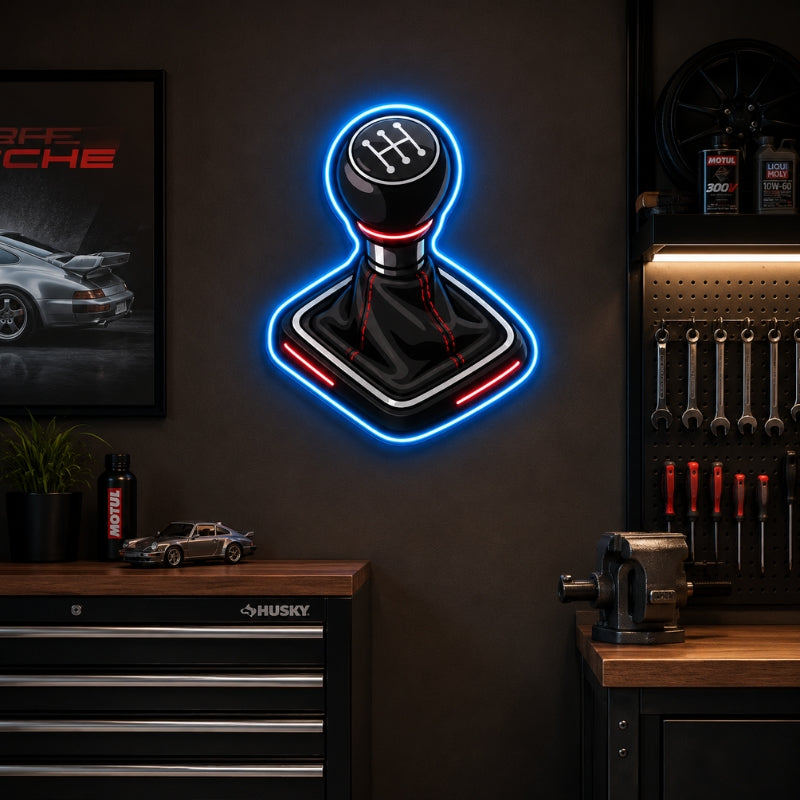 Garage Neon Sign - Gear Shift LED Wall Decor for Shops