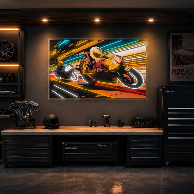 Garage Neon Sign - Motorcycle Racing LED Wall Decor