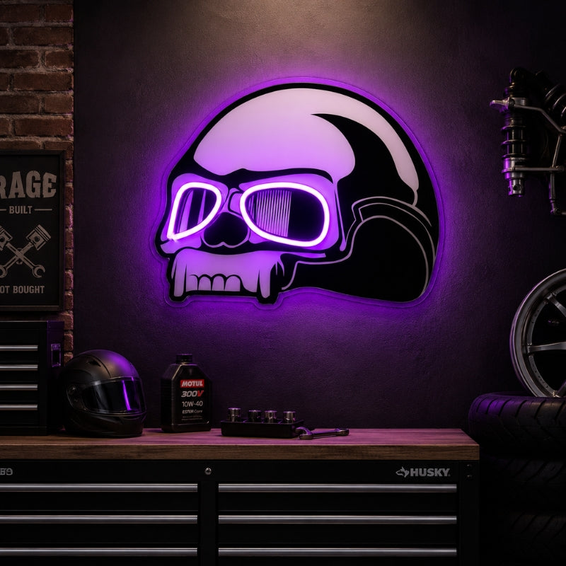 Garage Neon Sign - Purple Skull Helmet Wall Decor Art