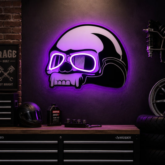 Garage Neon Sign - Purple Skull Helmet Wall Decor Art
