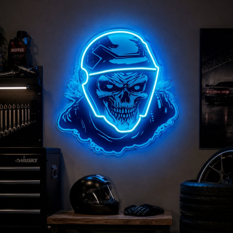 Garage Neon Sign - Skull Rider LED Wall Decor