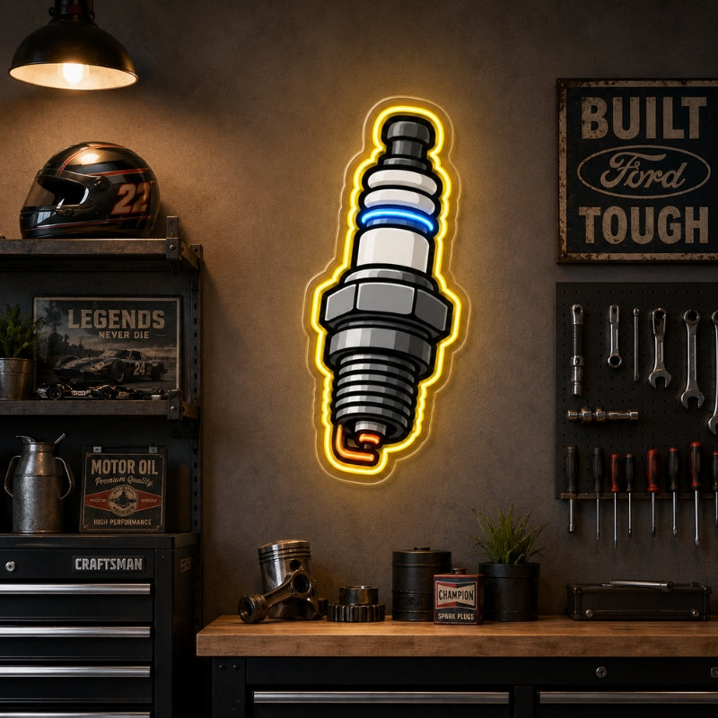 Garage Neon Sign - Spark Plug LED Wall Decor for Shops