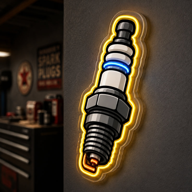 Garage Neon Sign - Spark Plug LED Wall Decor for Shops