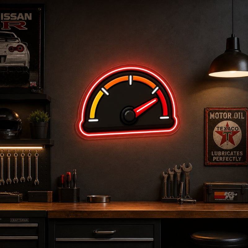 Garage Neon Sign - Speedometer LED Decor for Shops