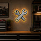 Garage Neon Sign - Wrench and Spark Plug LED Decor