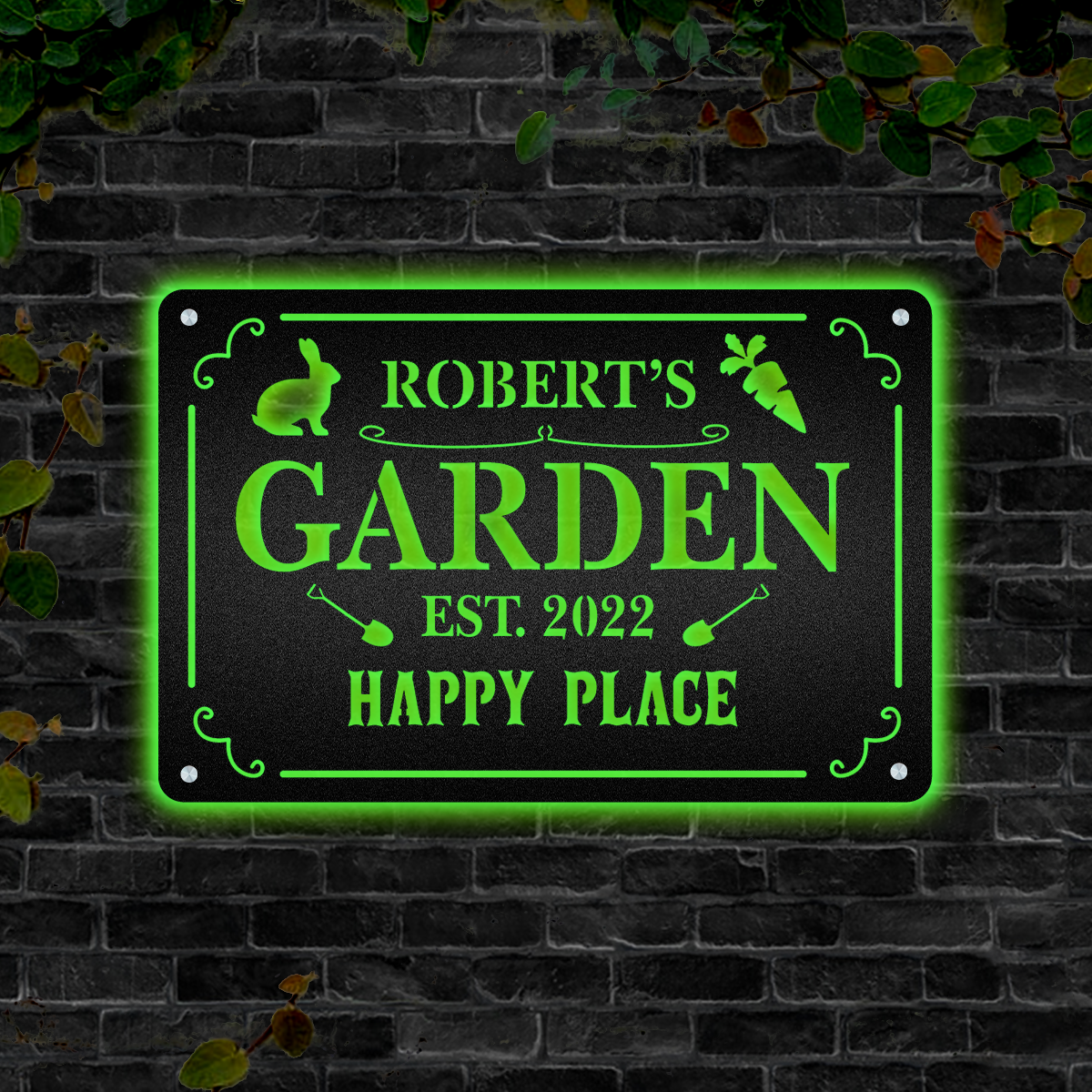 Gardening Carrot Garden Scene with Rabbit Personalized - Led Light Metal - Owls Matrix LTD