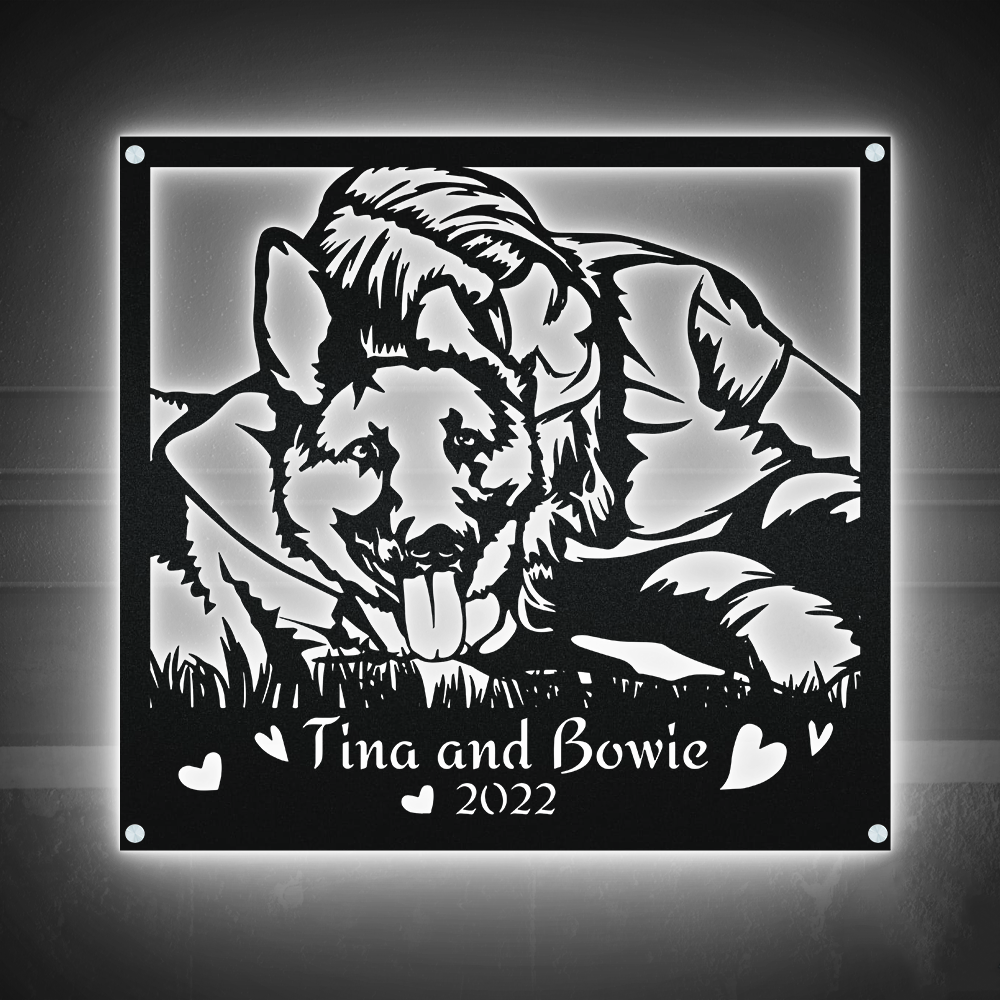12"x12" German Shepherd With Girl Best Friend Personalized - Led Light Metal - Owls Matrix LTD