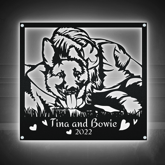 12"x12" German Shepherd With Girl Best Friend Personalized - Led Light Metal - Owls Matrix LTD
