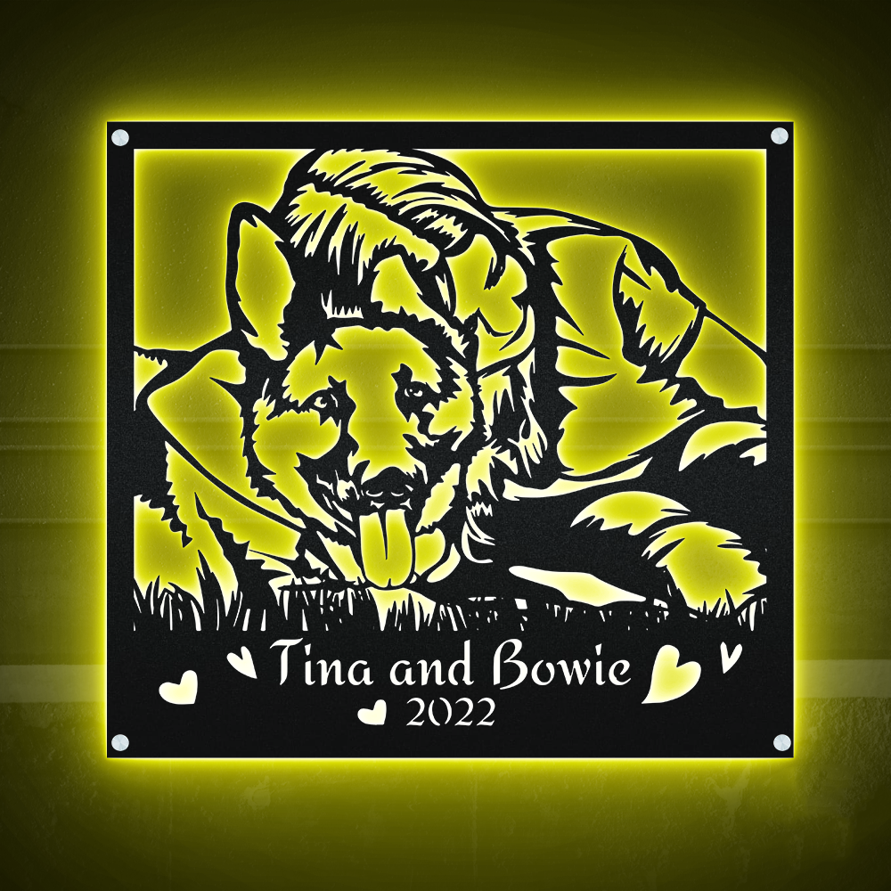 German Shepherd With Girl Best Friend Personalized - Led Light Metal - Owls Matrix LTD