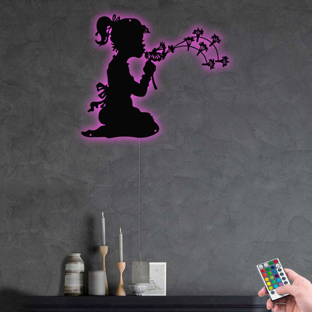 Girl And Dandelion - Led Light Metal - Owls Matrix LTD