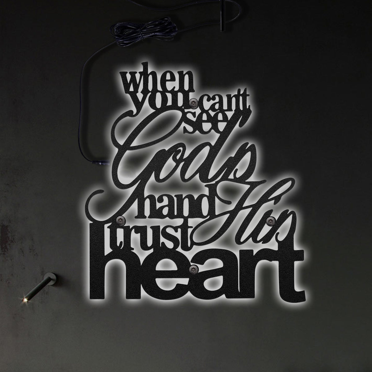 12"x12" God When You Can't See God's Hand Trust His Heart - Led Light Metal - Owls Matrix LTD
