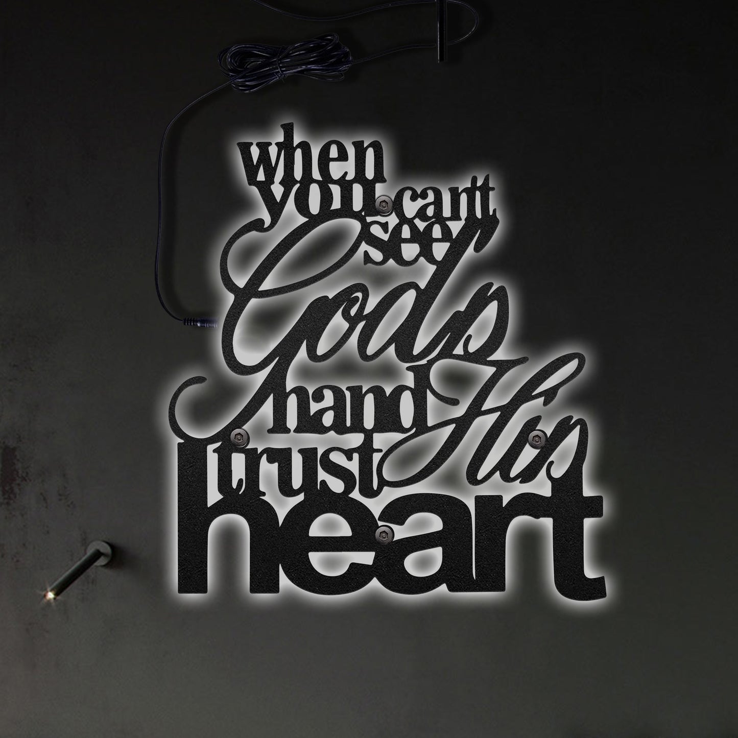12"x12" God When You Can't See God's Hand Trust His Heart - Led Light Metal - Owls Matrix LTD