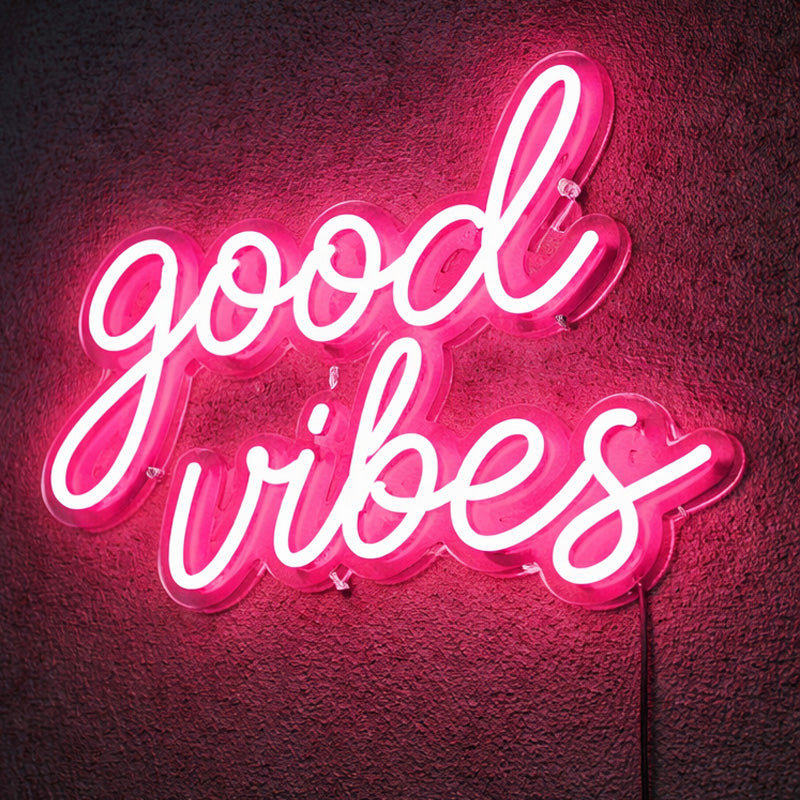 Good Vibes Neon Sign – Pink Script LED Wall Light