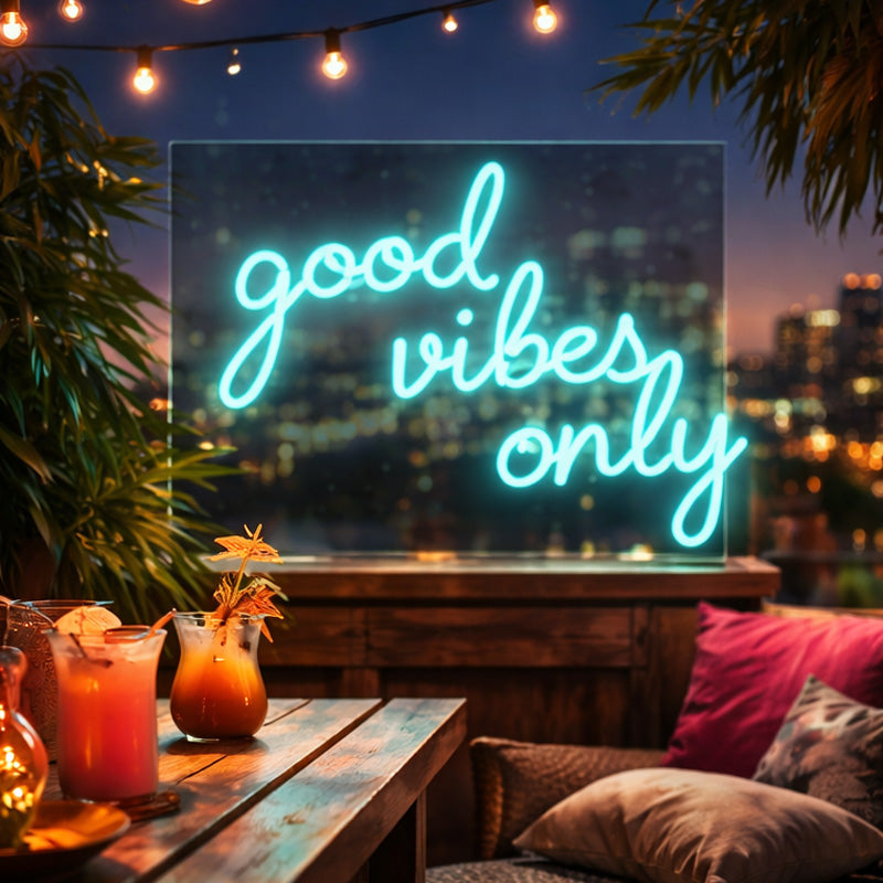 Good Vibes Only Neon Wall Sign – Turquoise LED Quote for Positive, Modern Interiors