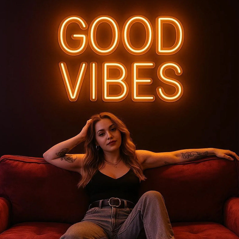 “Good Vibes” Warm LED Neon Sign – Mood Lighting Wall Decor