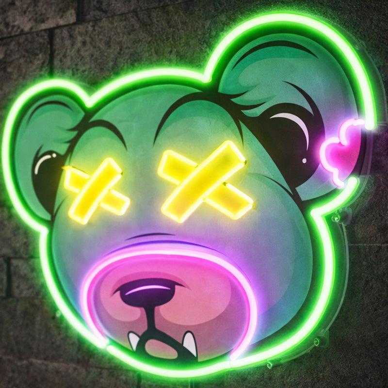 Green Bear Face Neon Sign – Edgy Cartoon LED Wall Art
