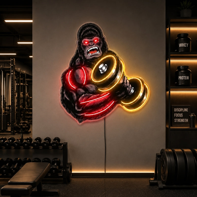 Gym Neon Sign Motivational - Gorilla Lift Wall Light