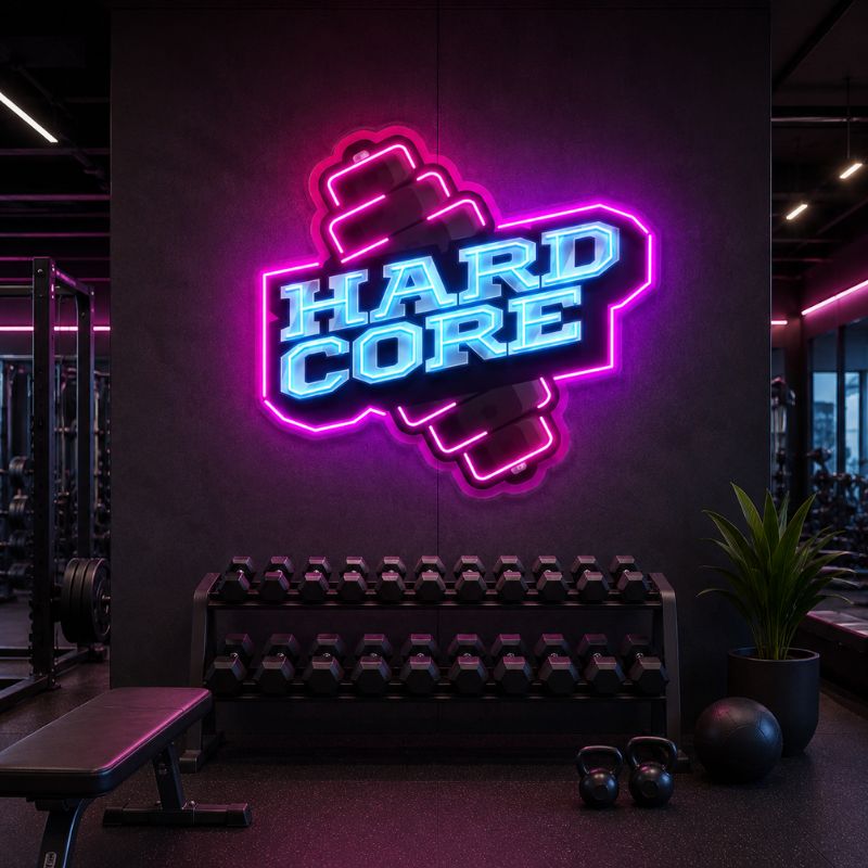 Gym Neon Sign Motivational - Hard Core Wall Light