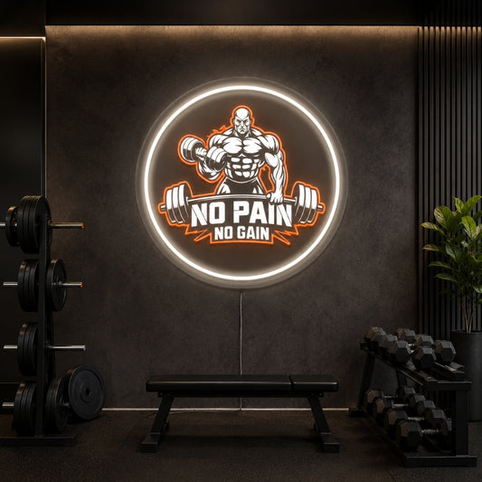 Gym Neon Sign Motivational - No Pain No Gain Light