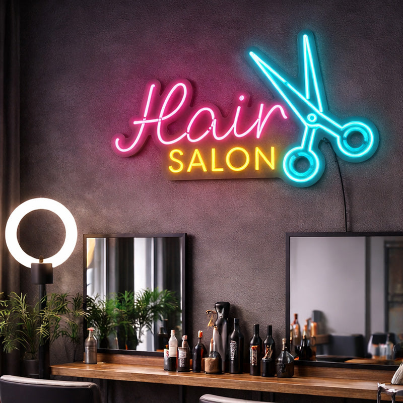 Hair Salon Neon Sign Open – LED Scissors Wall Light
