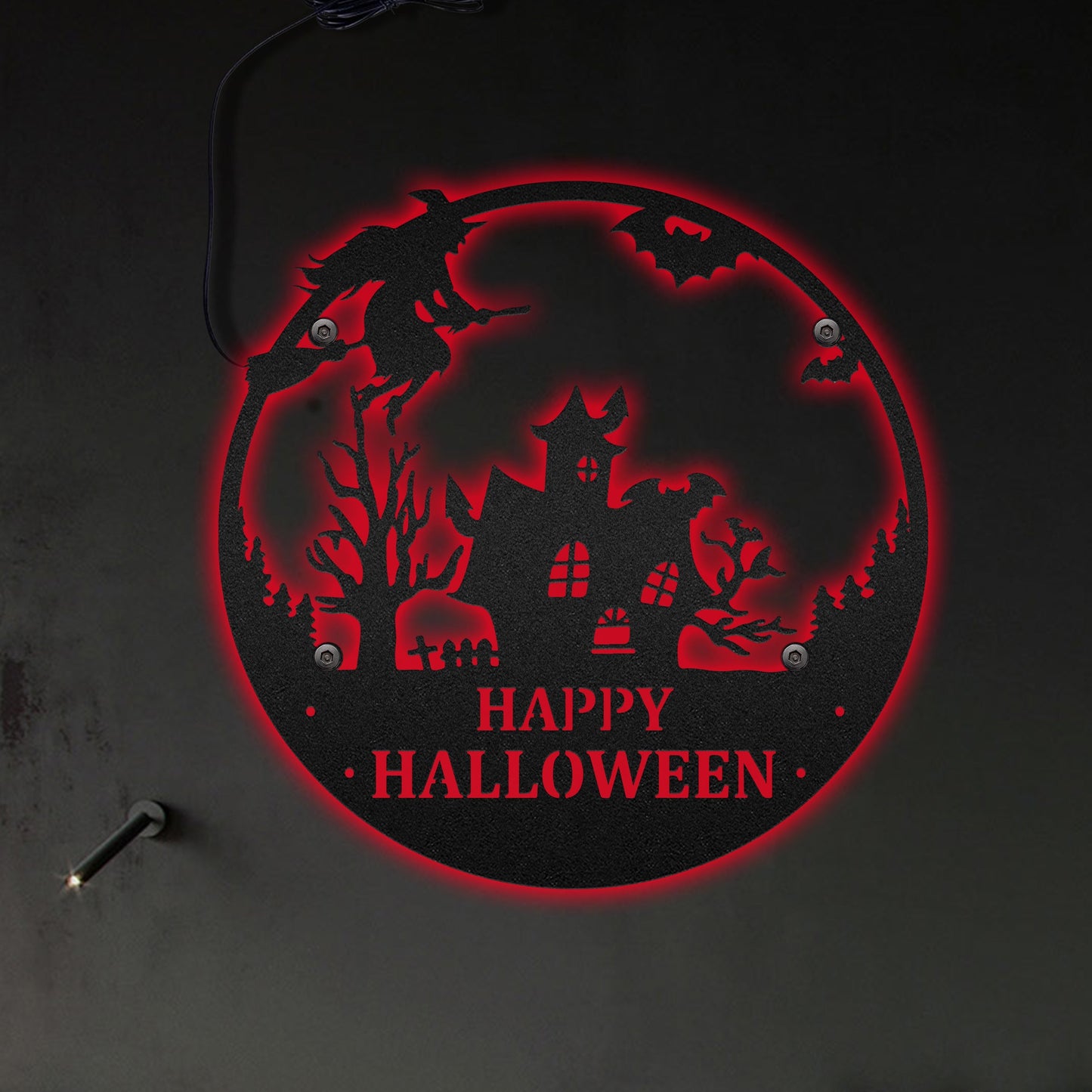 Halloween Happy Halloween House And The Witches - Led Light Metal - Owls Matrix LTD