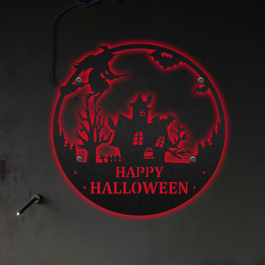 Halloween Happy Halloween House And The Witches - Led Light Metal - Owls Matrix LTD