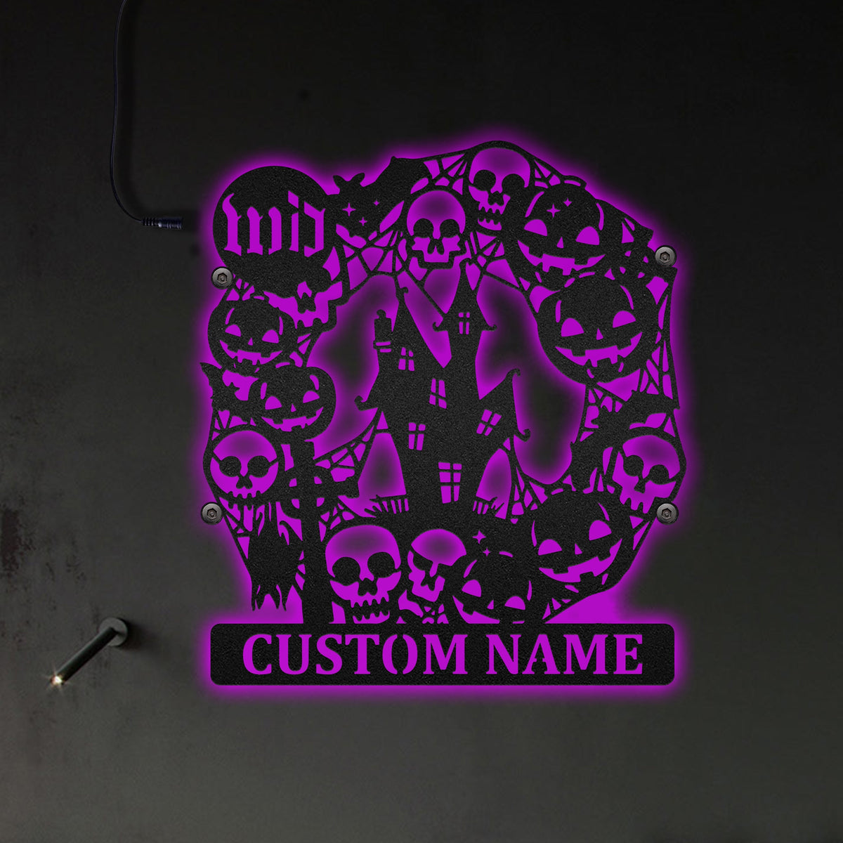 Halloween Haunted House Halloween Wreath Personalized - Led Light Metal - Owls Matrix LTD