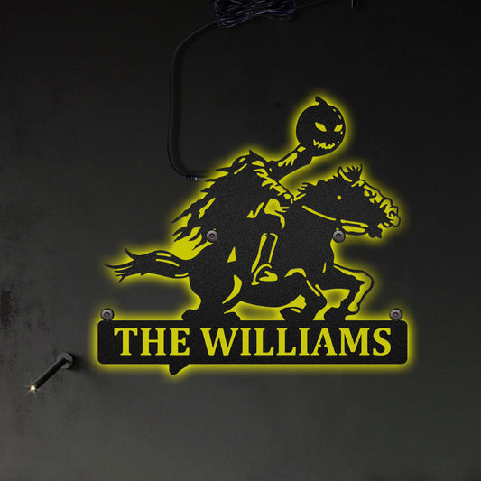 Halloween Headless Horseman Personalized - Led Light Metal - Owls Matrix LTD